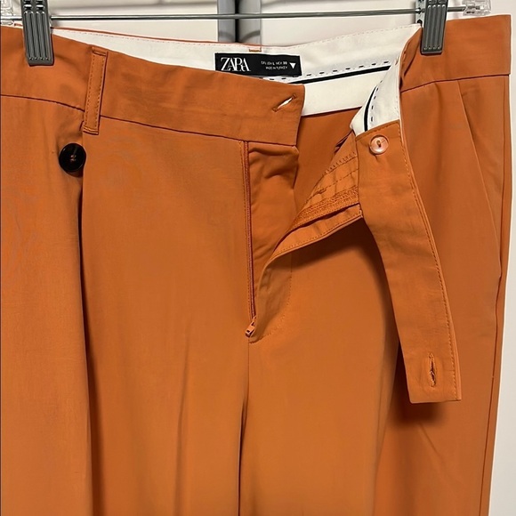 ZARA NWOT Orange Wide Leg Pleated Trouser Pants, Size L - Picture 6 of 12
